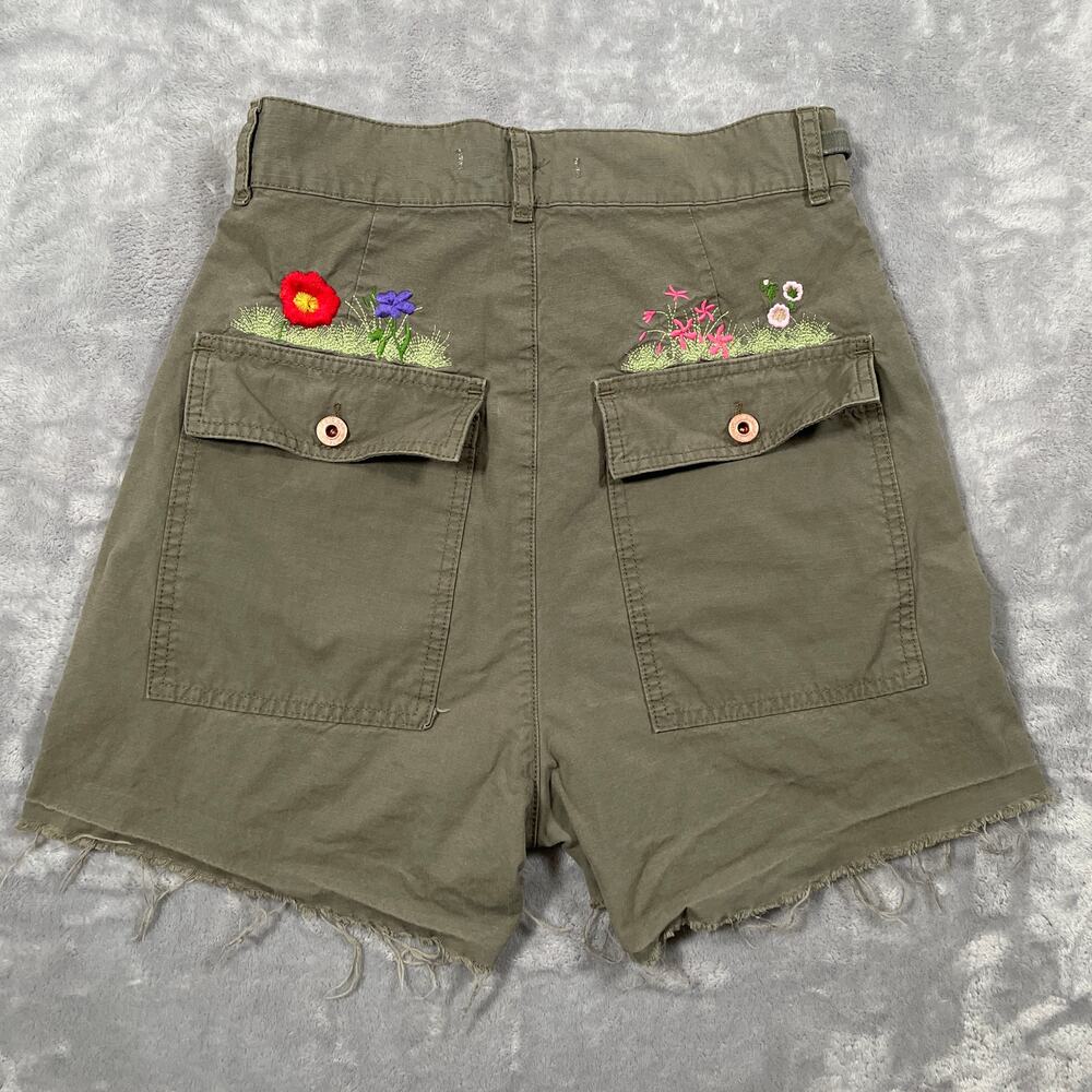Off White Shorts Womens 26 Green Flower Embroidery Cargo Streetwear Military - Picture 2 of 16